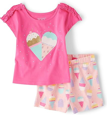 The Children's Place Baby Girls' And Toddler Short Sleeve Top and Shorts 2-piece Set | Amazon (US)