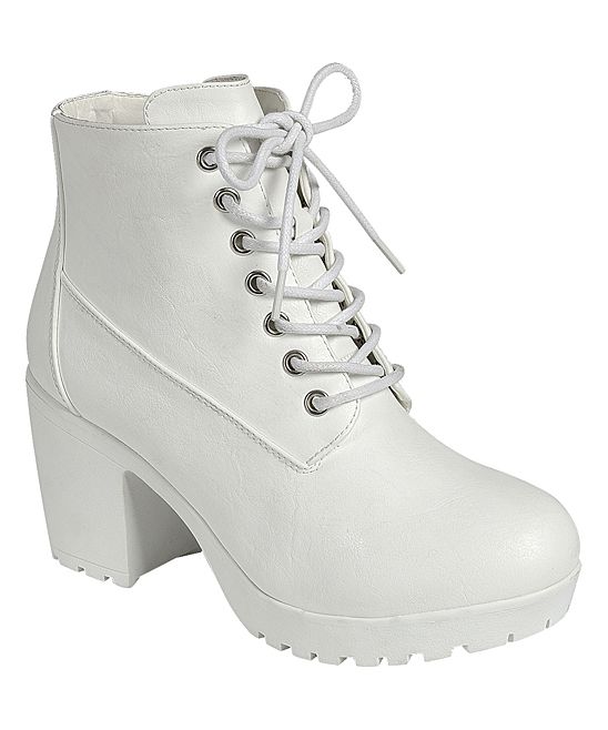 Forever Link Shoes Women's Casual boots WHITE - White Plus Lace-Up Platform Ankle Boot - Women | Zulily