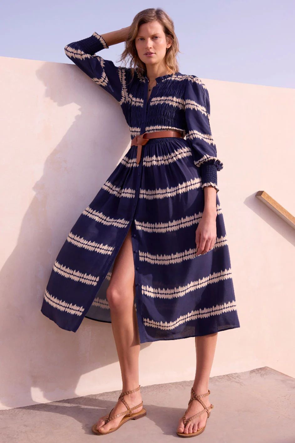 Aggie Shibouri Dress - Midnight/Ivory | WYSE London