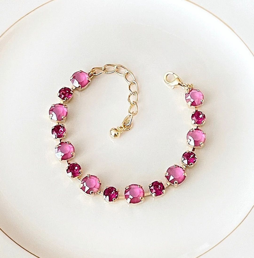 Pink Bracelet, Fuchsia Crystal Bracelet, Swarovski Crystal, Bridal Bracelet, Wedding Jewelry, Bri... | Etsy (US)