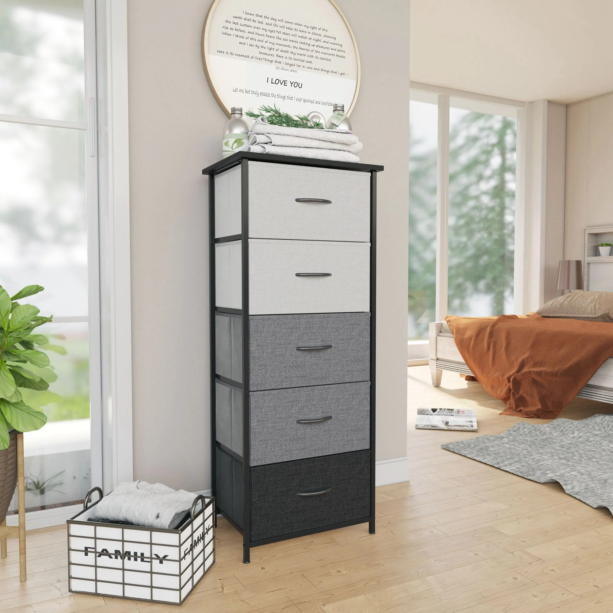 Pellebant 5-Drawer Dresser Gray & Black Indoor Household Kids Storage Chest | Walmart (US)