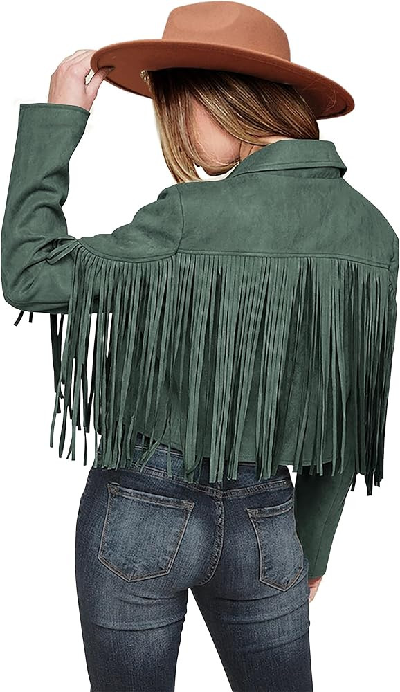PRETTYGARDEN Women's Fringe Faux Suede Leather Jackets Fall Fashion 2025 Tassel Motorcycle Croppe... | Amazon (US)