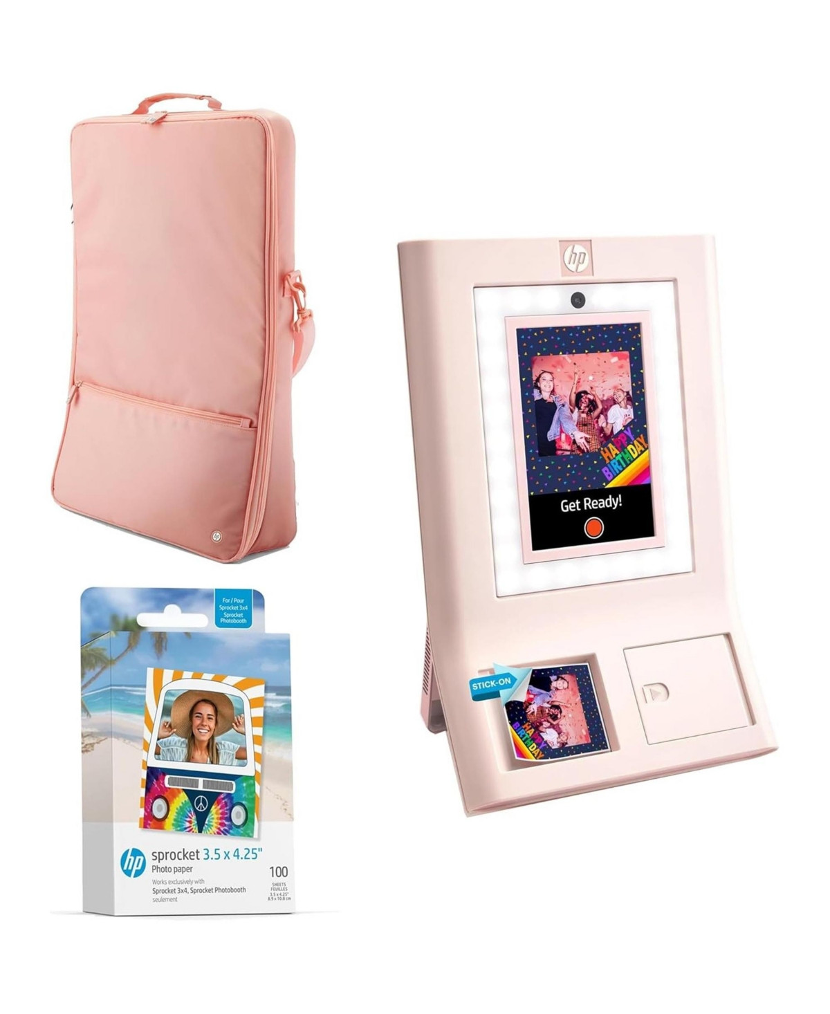 Hp Sprocket Photobooth 3x4 Photo Printer, Bundle with Zink Paper (100 Sheets) & Carrying Case - Pink | Macy's