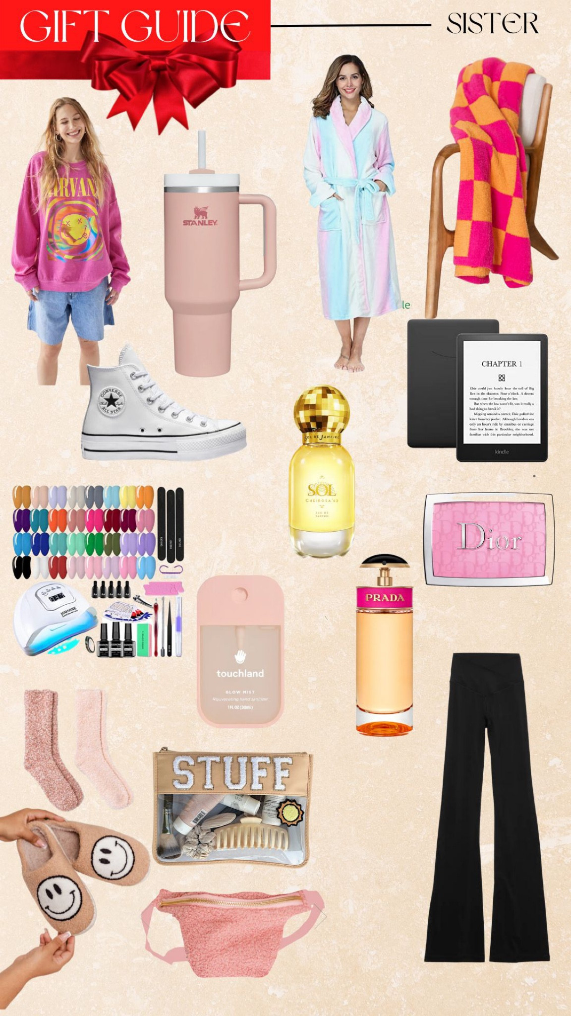 Gift guide, gifts for her, gifts for sister, sister, urban outfitters, Amazon, Sephora, target, kindle, Stanley, tumbler, water bottle, robe, cozy, blanket, checkered blanket, pink lily, perfume, Dior, makeup, hand sanitizer, gel nails, nail polish, flare leggings, aerie, fuzzy socks, converse, graphic sweatshirt

#LTKSeasonal #LTKGiftGuide #LTKHoliday