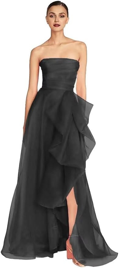 Laces Tulle Prom Dress for Women Ruched A Line Ruffle Evening Dress Strapless Sleeveless Slit For... | Amazon (US)