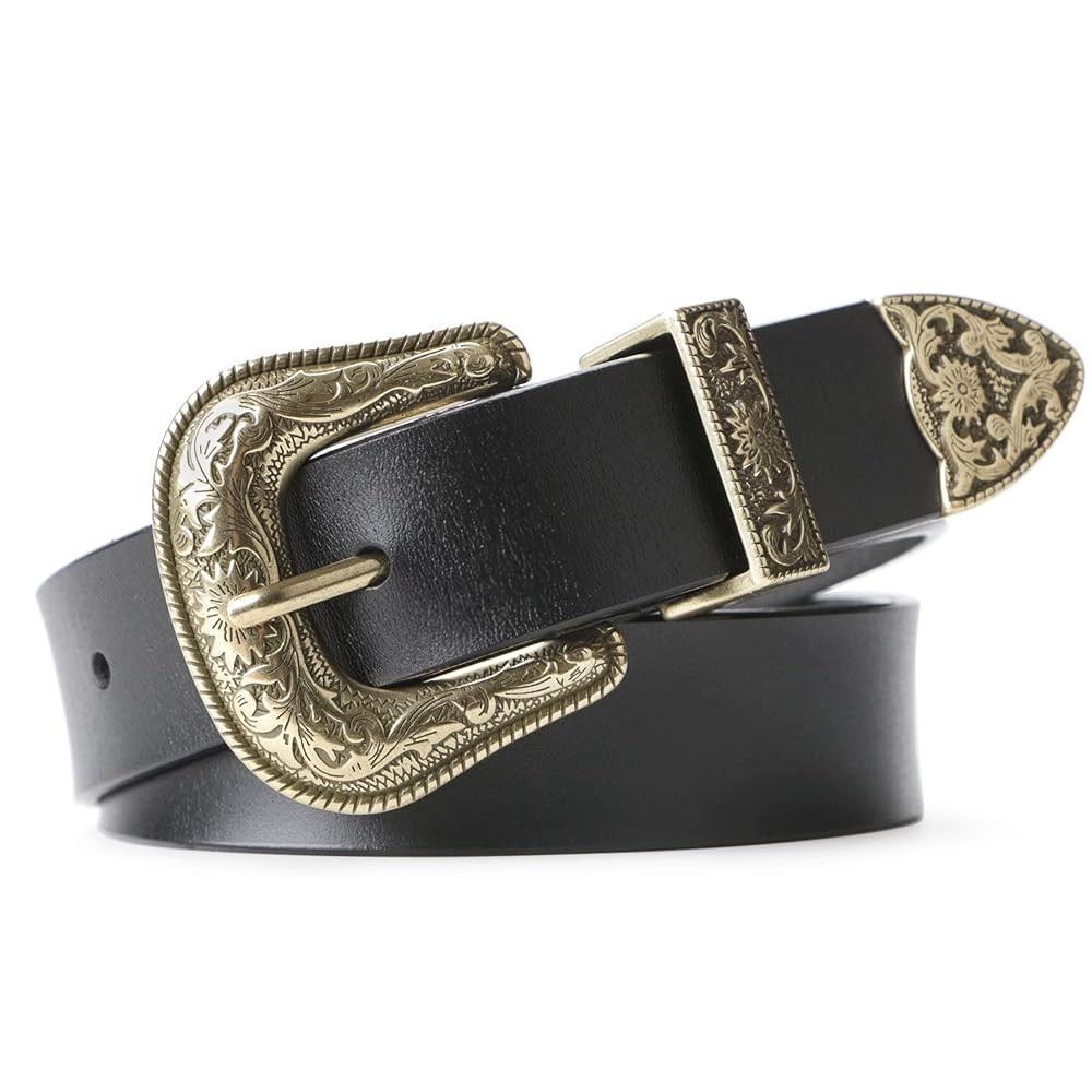 JASGOOD Women Leather Belts Ladies Vintage Western Design Black Waist Belt for Pants Jeans Dresse... | Amazon (US)
