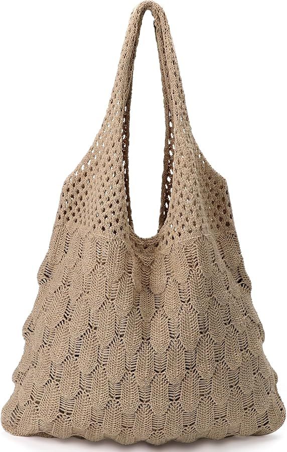 Crochet Tote Bag, Beach Mesh Knitted Bag Large Aesthetic Shoulder Bag Handbags Hollow Hobo Bag fo... | Amazon (US)