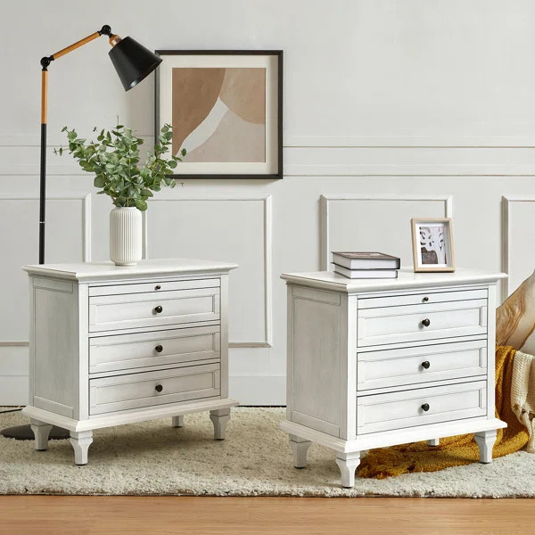 Arthelia Traditional 3 - Drawer Nightstand with Built-in Charging Station and Pull-out Shelf (Set... | Wayfair North America