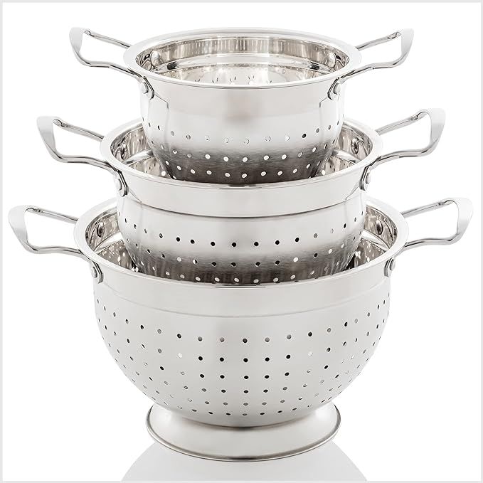 Ovente Stainless Steel Deep Colander 3 Piece Kitchen Strainer Set, Dishwasher Safe 1.5, 3, and 5 ... | Amazon (US)