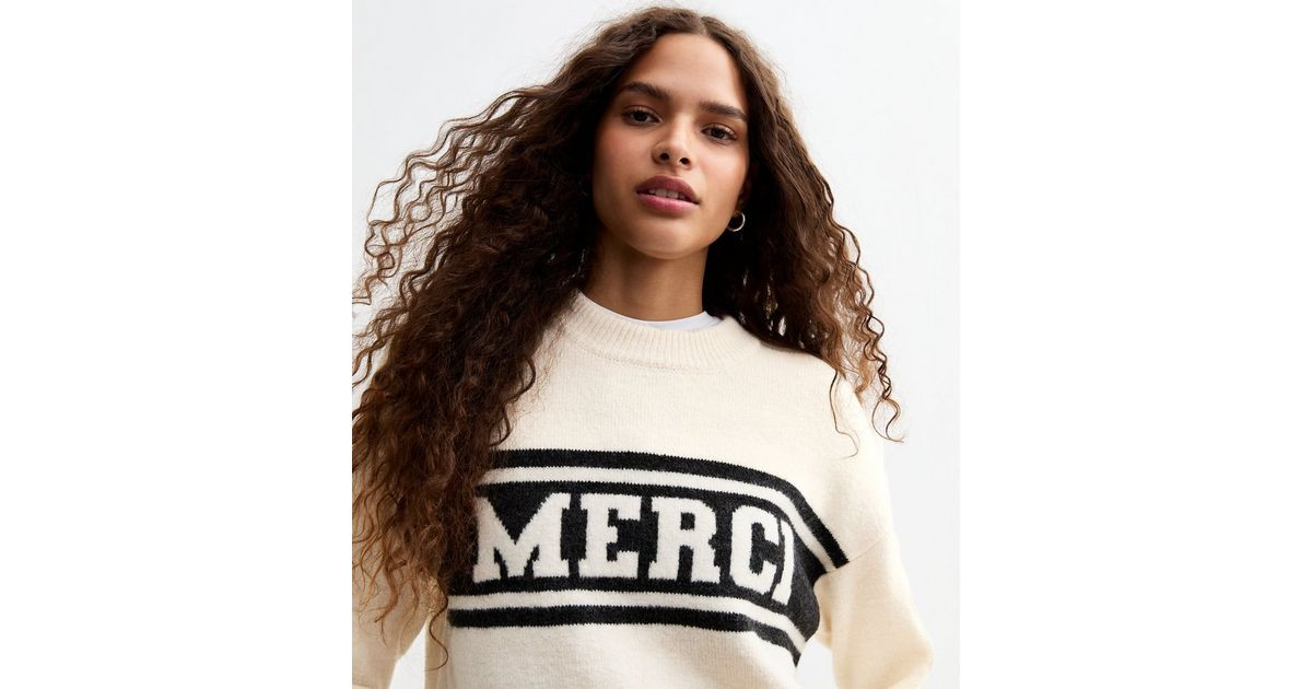 Off White Merci Two Tone Jumper  | New Look | New Look (UK)