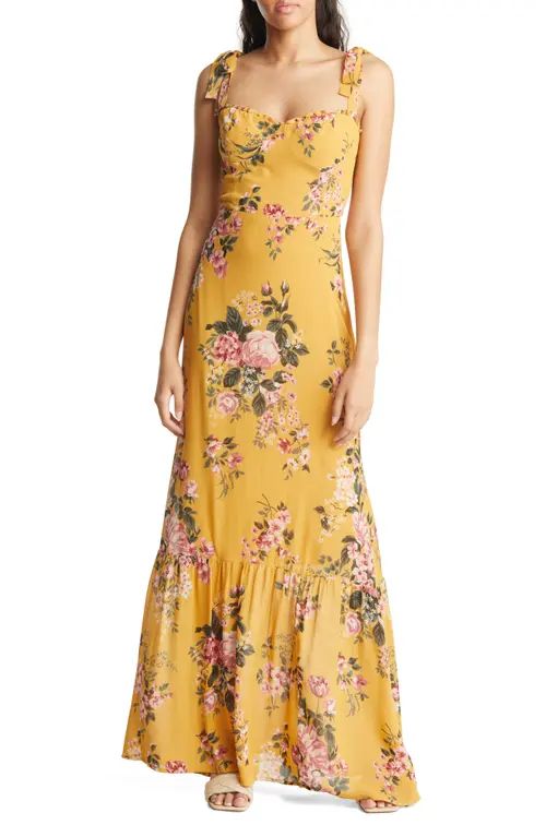 Reformation Jasen Tie Strap Ruffle Maxi Dress in Anjelica at Nordstrom, Size 0 | Nordstrom