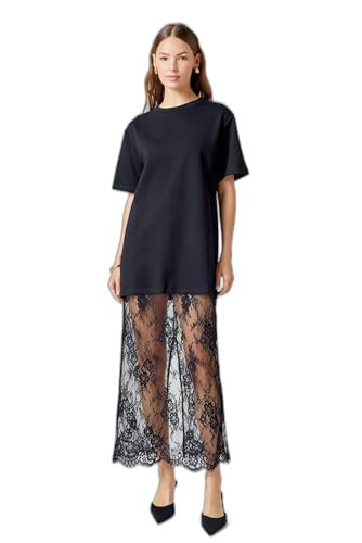 endless rose Women's Mix Media T-Shirt Lace Dress, Black, XS | Amazon (US)