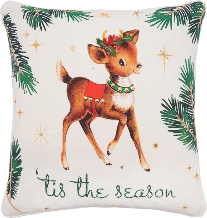 "Tis the Season" Vintage Baby Reindeer Cotton Blend Christmas Accent Throw Pillow 18" x 18" | Nordstrom