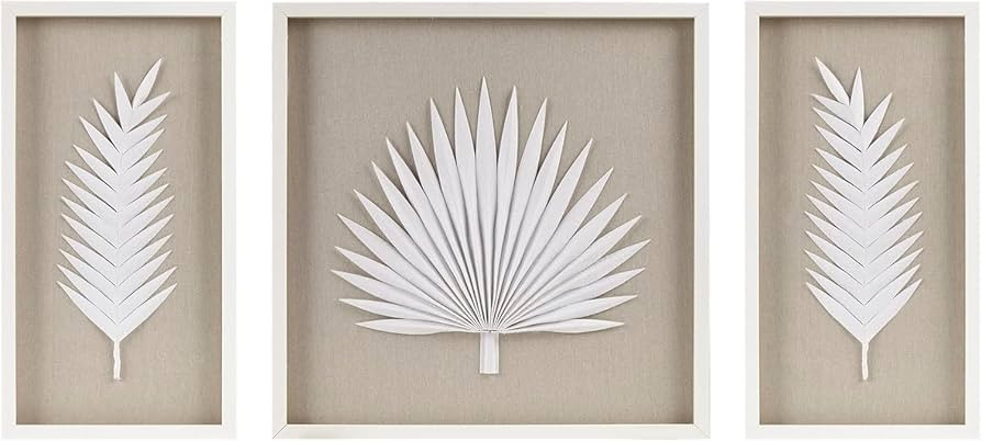 Madison Park Sabal Floral Wall Art - Handmade Canvas Palm Natural Rice Paper Shadow -Box Set, Gla... | Amazon (US)