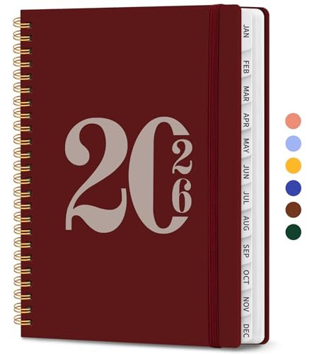 2026 Planner, Weekly and Monthly Calender Planner, Jan 2026 to Dec 2026, Hardcover 2026 Calendar Book with Tabs & Inner Pocket, Office Home School Supplies for Women & Men - A5 (6.3" x 8.5"), Burgundy | Amazon (US)