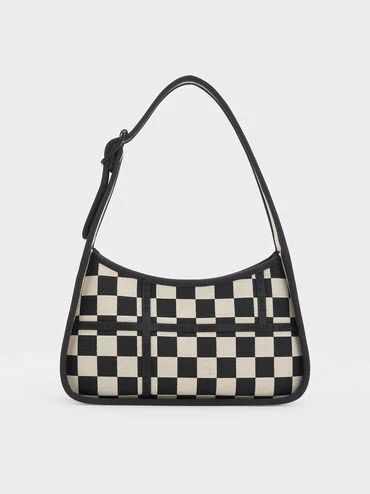 Avenue Checkered Trapeze Shoulder Bag | Charles & Keith US