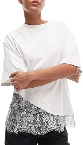 Women's Lace Patchwork Top Summer Daily Relaxed Fit Drop Shoulder Short Sleeve Blouse Casual Week... | Amazon (US)