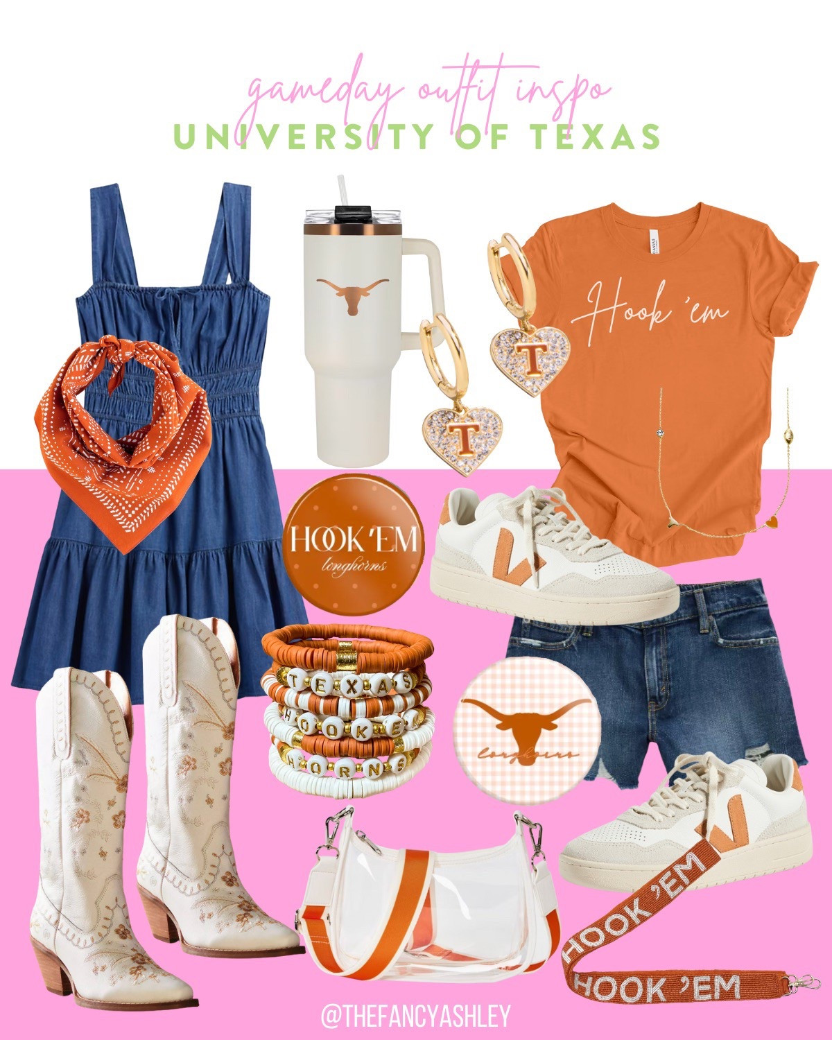 I've rounded up the cutest University of Texas gameday outfits—a darling denim dress with western boots or a classic tee and shorts combo, paired with cute orange Vejas. Obsessed!! Layer on alllll the accessories for the best ever Longhorns look!! #longhorns #universityoftexas #collegegamedaystyle


#LTKU #LTKStyleTip #LTKSeasonal