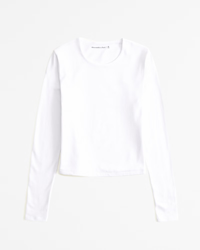 Abercrombie & Fitch Women's Long-Sleeve Cotton Seamless Fabric Cropped Tee in White - Size L | Abercrombie & Fitch (US)