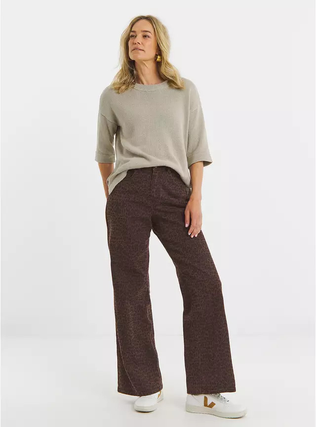 JD WILLIAMS Authentic Wide Leg Jean Brown Leopard 24 | Tu Clothing