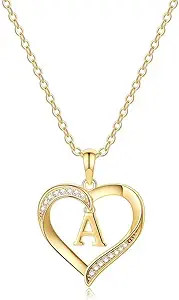 Yesteel Heart Initial Necklaces for Women, 14K Gold Plated Cubic Zirconia Heart Pendant Necklace,... | Amazon (US)