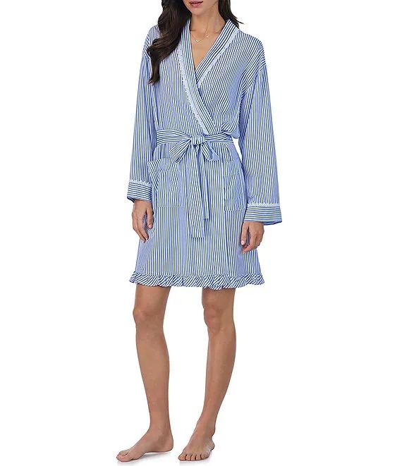 Striped Long Sleeve Short Wrap Robe | Dillard's