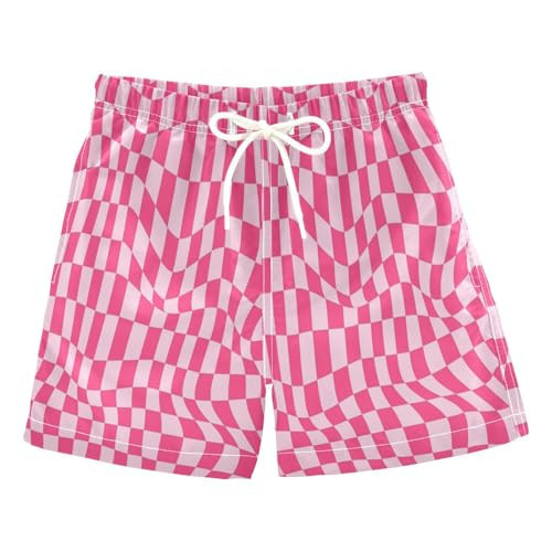 Pink Checkered Boys Swim Trunks Summer Toddler Beach Board Shorts Kids Swimsuit Swimwear XS | Amazon (US)
