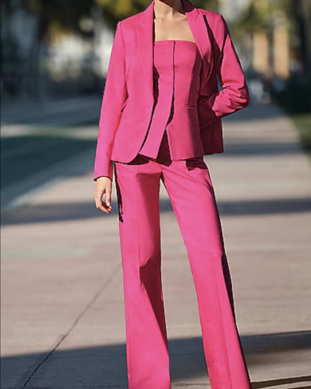 The OG pink Express set isn’t available anymore…however, it has been UPGRADED✨

I’m obsessed with this whole new & improved look, so I linked the skirt, two tops, and the blazer (which I actually wore with a different outfit you saw in the pods), as well as the flare trousers because they’re so cute! 💗