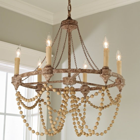 Rustic Refined Wood Bead Chandelier | Shades of Light