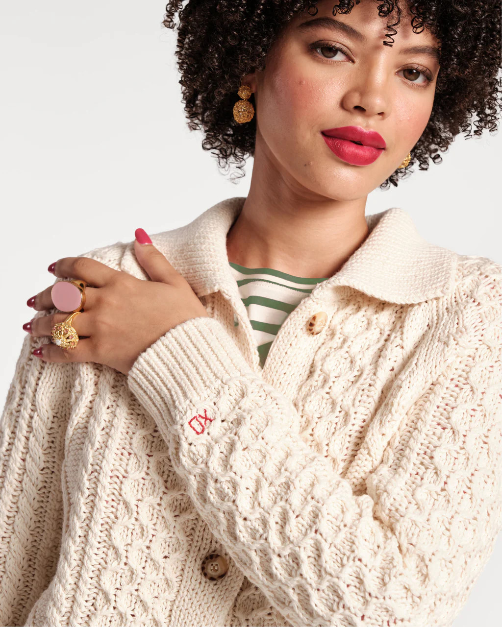 Pima Cotton Fisherman Cardigan Sweater Natural | Frances Valentine