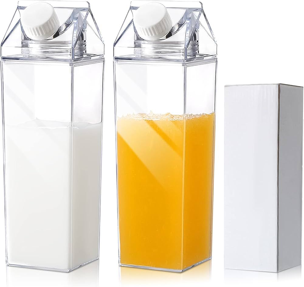 17 oz Milk Carton Water Bottles Plastic Clear Portable Reusable Box Shaped Container Juice Tea Ju... | Amazon (US)