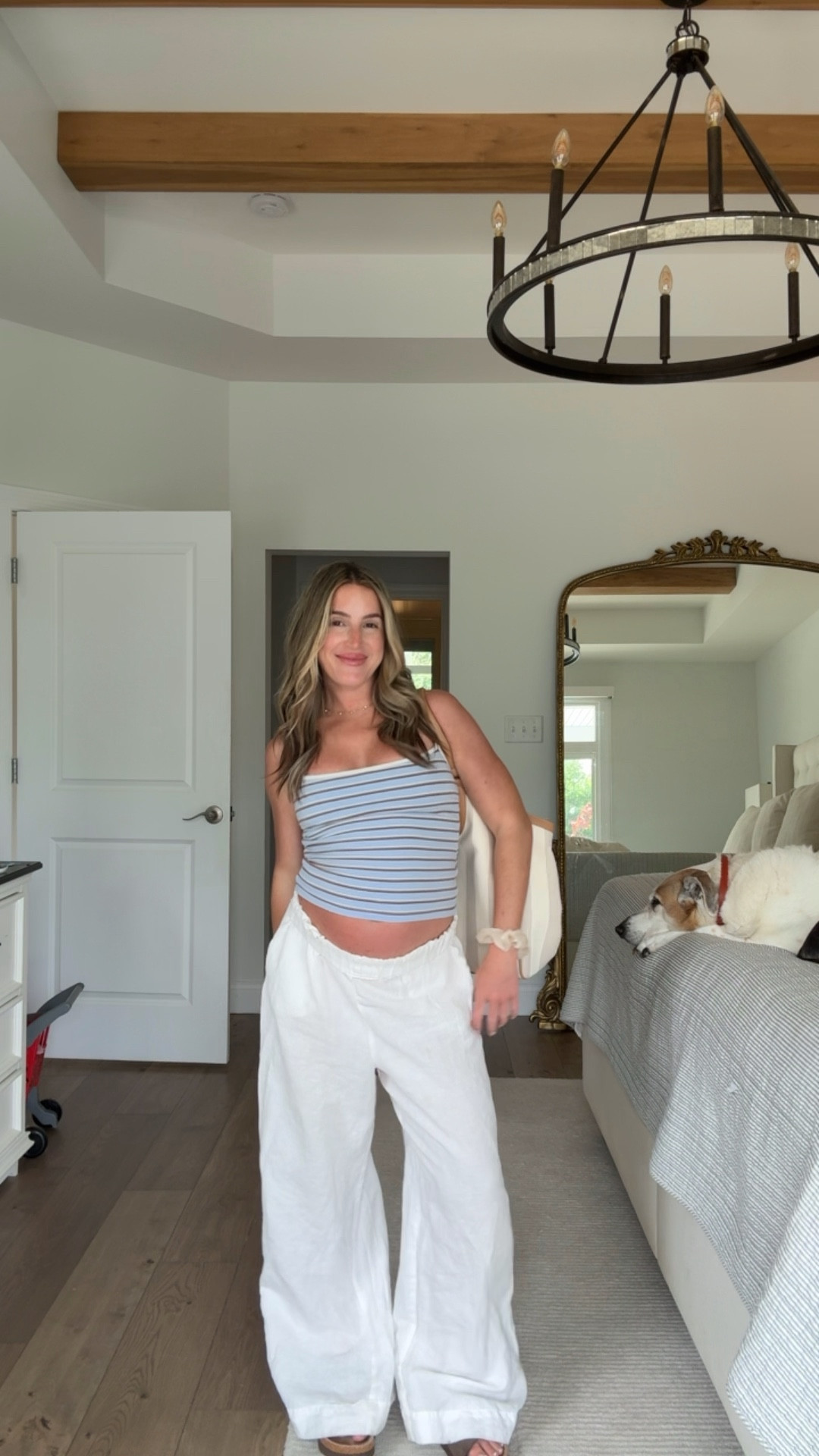 I’m 5’2” in XS top + small pants (up one in each for pregnancy)