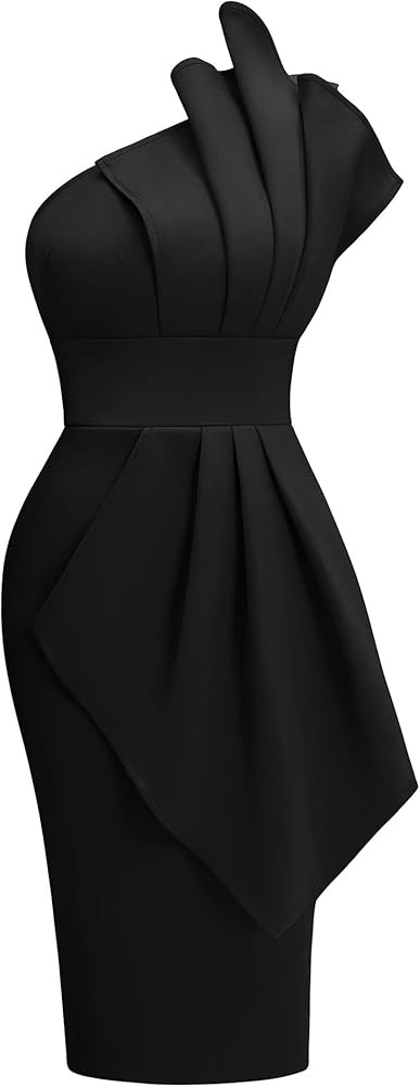 Memoriesea Women's Elegant One Shoulder Pleated Detail Bodycon Party Club Midi Dress | Amazon (US)