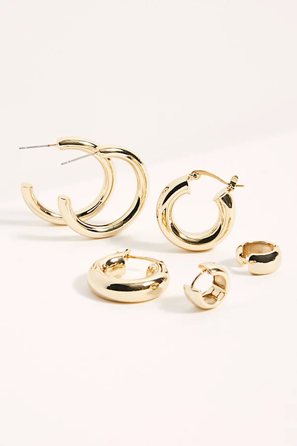 Gold Plated Hoop Earring Set at Free People in Gold Tube | Free People (UK)