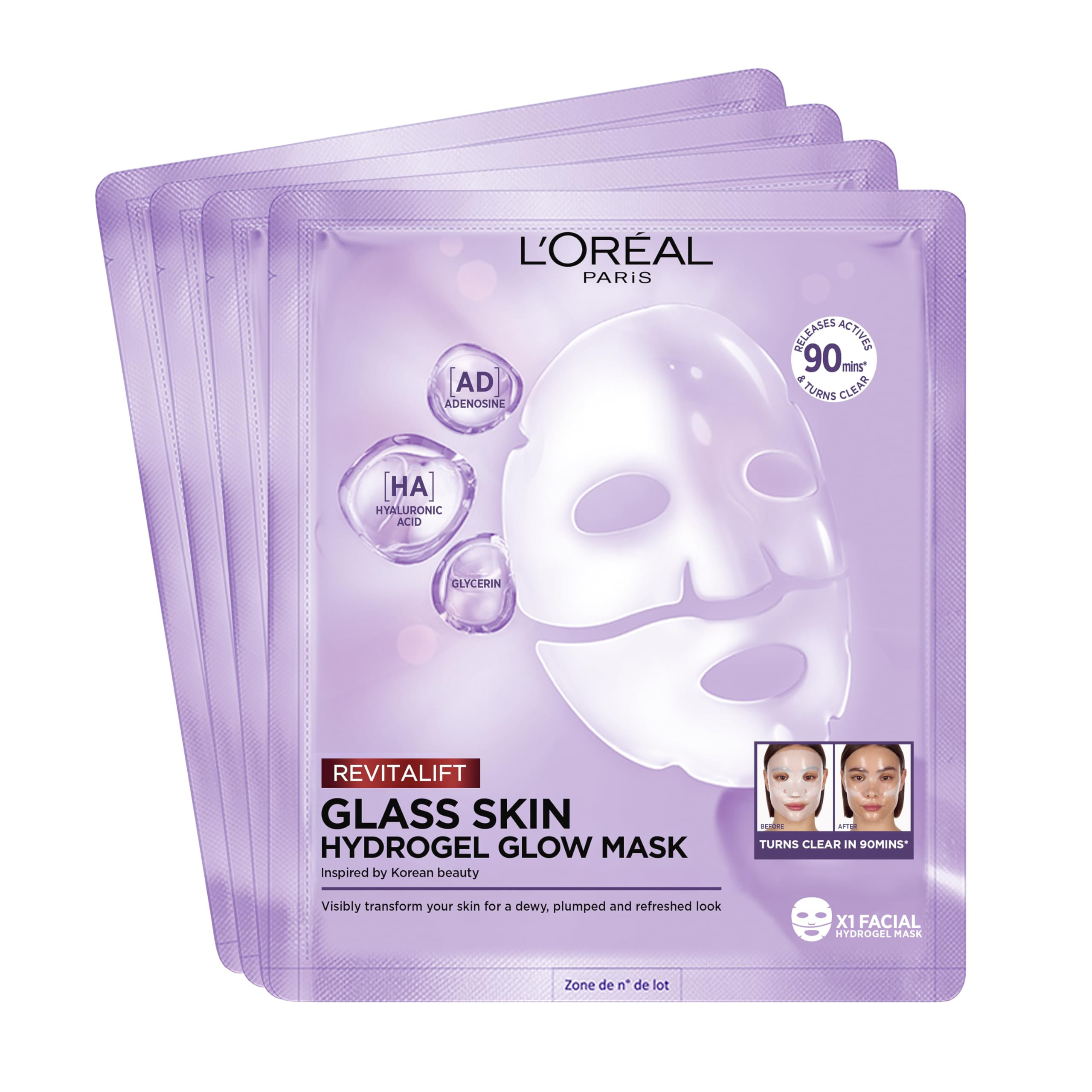 L'Oréal Paris Glass Skin Hydrogel Mask Box of 4 for Plumped & Glowy Skin, Moisturising & Smoothi... | Amazon (DE)
