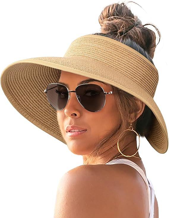 FURTALK Sun Visor Hats for Women Wide Brim Straw Roll-Up Ponytail Summer Beach Hat UV UPF Packabl... | Amazon (US)