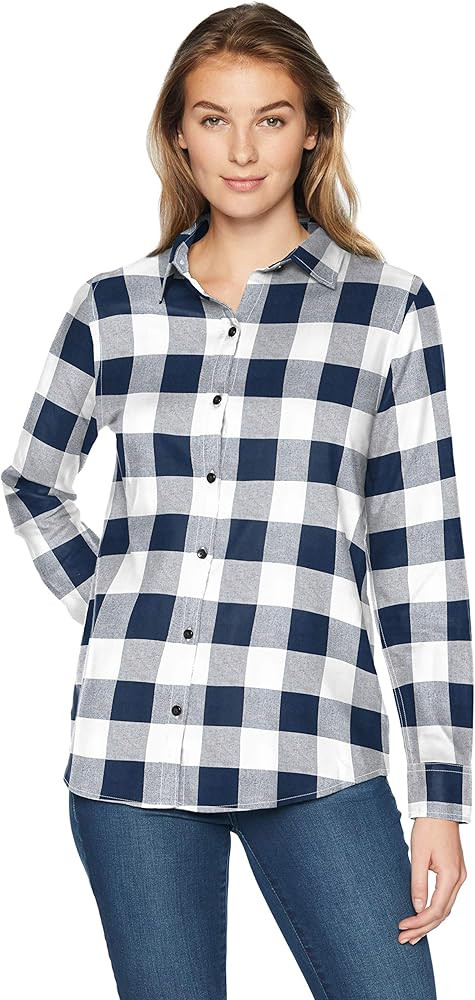 Amazon Essentials Women's Classic-Fit Long-Sleeve Lightweight Plaid Flannel Shirt | Amazon (US)