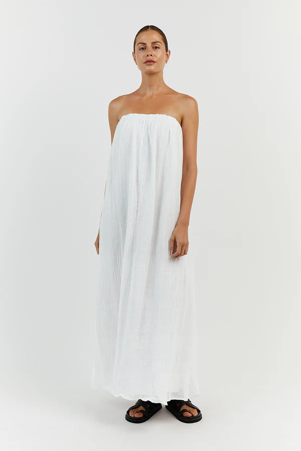 NICOL WHITE STRAPLESS MIDI DRESS | DISSH