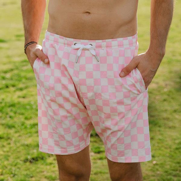 Wind and Sea Shorts, Pink Check | Albion Fit