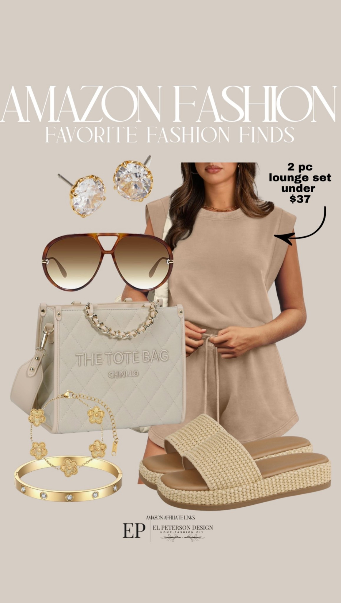 Amazon Fashion
2 pc outfit
Sunglasses
Earrings
Bracelets
Sandals
Tote bag 