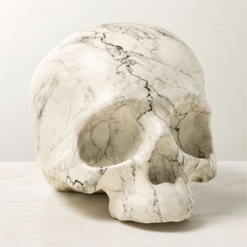White Marbled Cement Indoor/Outdoor Decorative Skull | CB2 | CB2