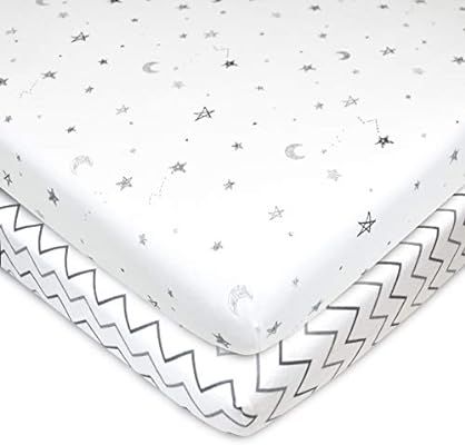 American Baby Company Printed 100% Natural Cotton Jersey Knit Fitted Portable/Mini-Crib Sheet, Gr... | Amazon (US)
