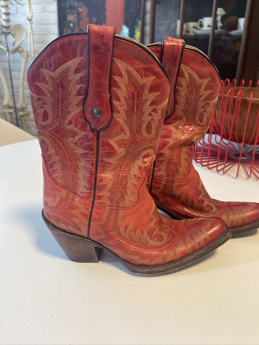 Ladies Corral Red Leather Distressed Snip Toe Western Boots Size 7  | eBay | eBay US