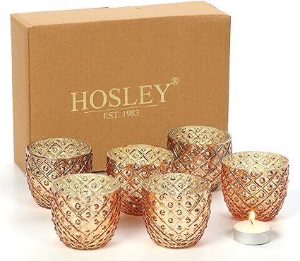 Hosley Set of 6 Antique Gold Speckled Metallic Glass LED Votive Tealight Candle Holder 2.75 Inche... | Amazon (US)