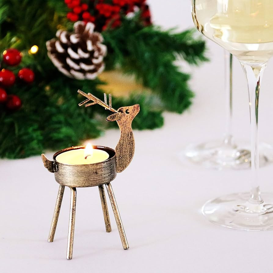 6 Pack Metal Reindeer Tea Light Candle Holders, Christmas Table Decorations Centerpieces | Amazon (US)
