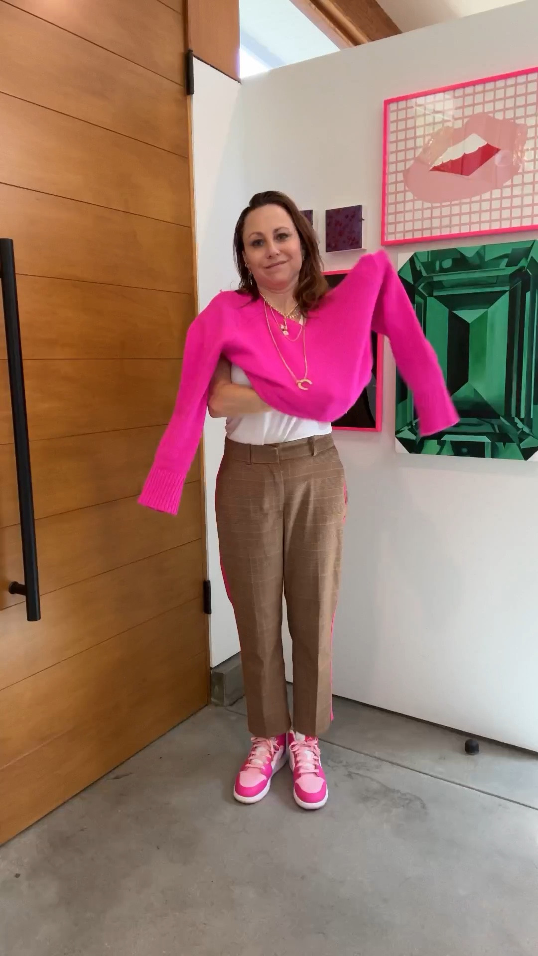 This was my “on Wednesdays, we wear pink” fit. I incorporated pink into every aspect of the outfit, including the jewels. This look was perfect for the office and made me still feel fab and fun. I was a walking pop of color and I make no apologies for it. Color Lovers, RISE UP! #pink #pinkfit #pinkoutfit #pinklover #trousers #stripes #cashmere #pinknikes #sweater #spring #officefit #officewear 

#LTKworkwear #LTKVideo #LTKshoecrush