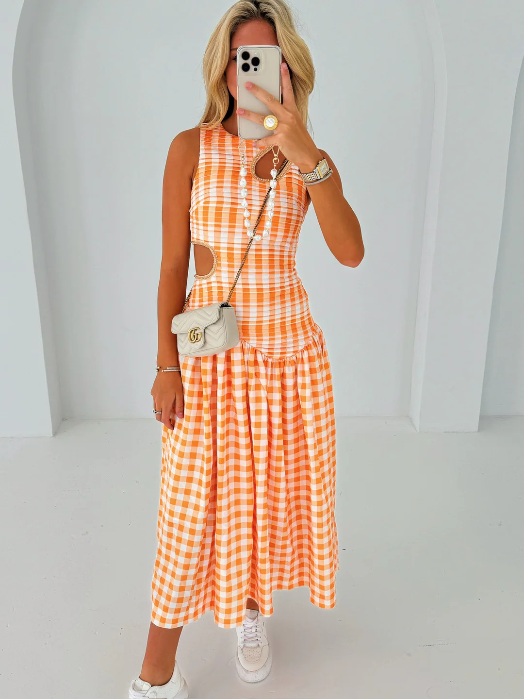 Janet Drop waist Maxi - Orange Gingham | shopfancydboutiqe 