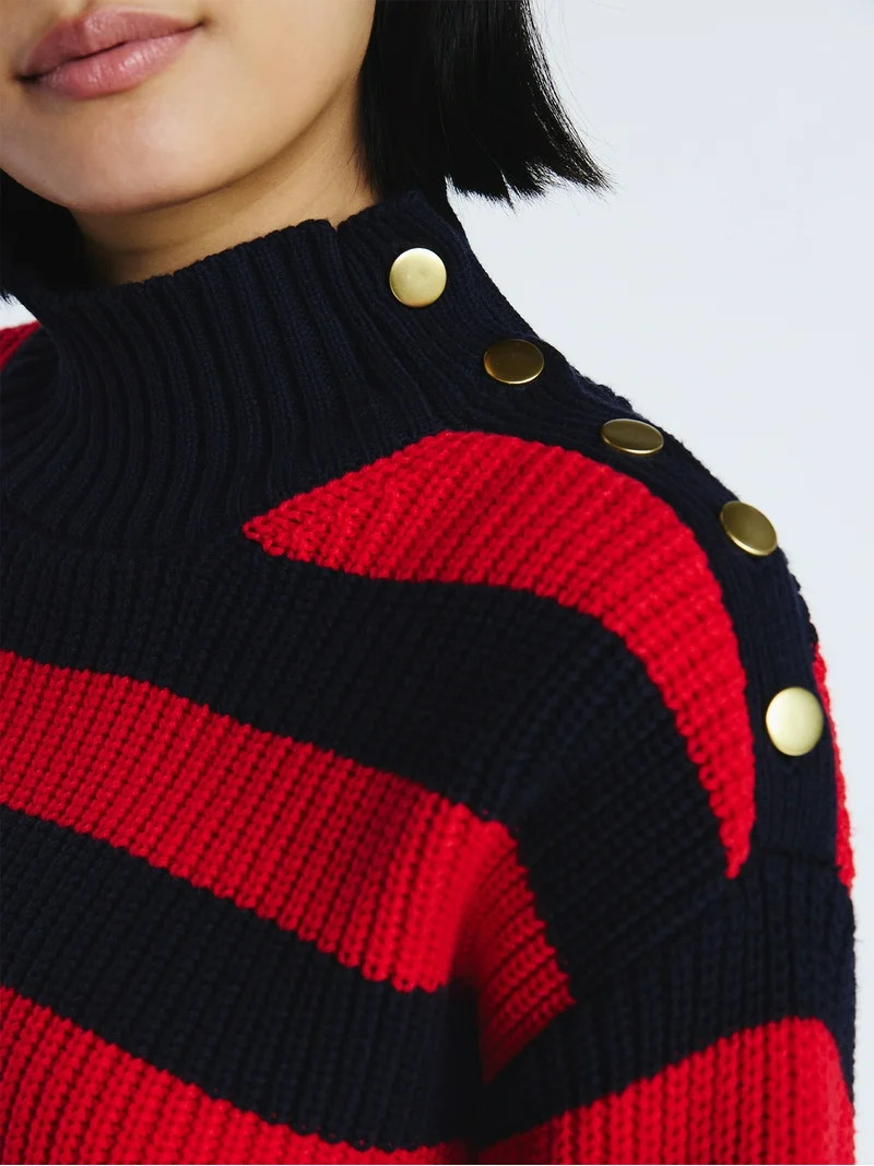 Free Assembly Women's Mock Neck Button Sweater with Long Sleeves, Midweight, Sizes XS-XXL | Walmart (US)