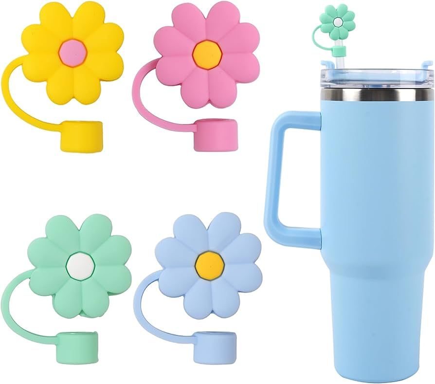 4 Pack Flower Straw Covers Compatible with Stanley 30&40 Oz Tumbler, Silicone Reusable Straw Cove... | Amazon (US)