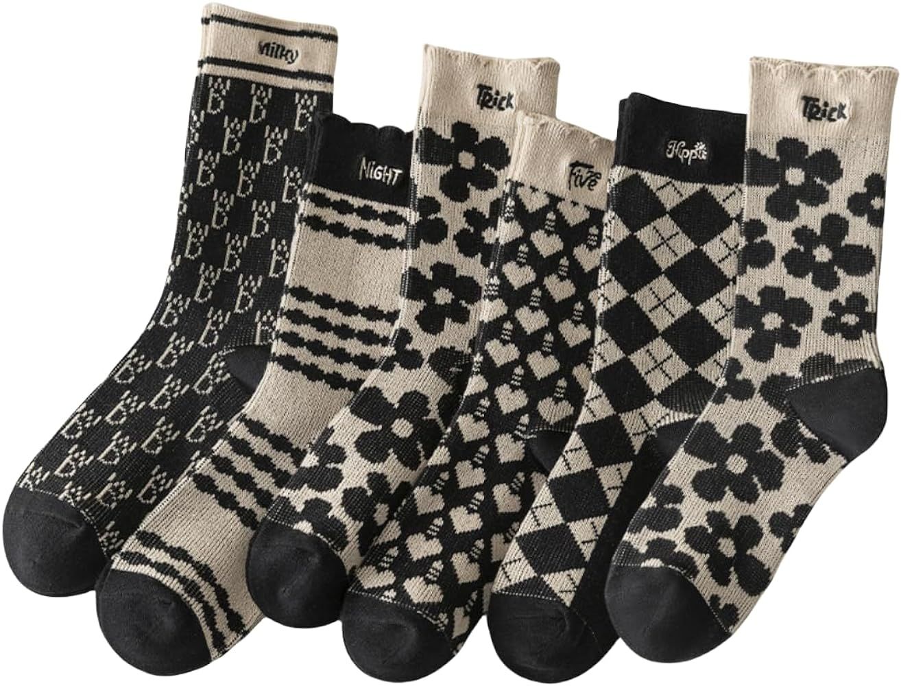 6/12/ 18/24/ 36 Pairs Women Floral Design Socks Jacquard Knit Cute Cottagecore | Amazon (US)